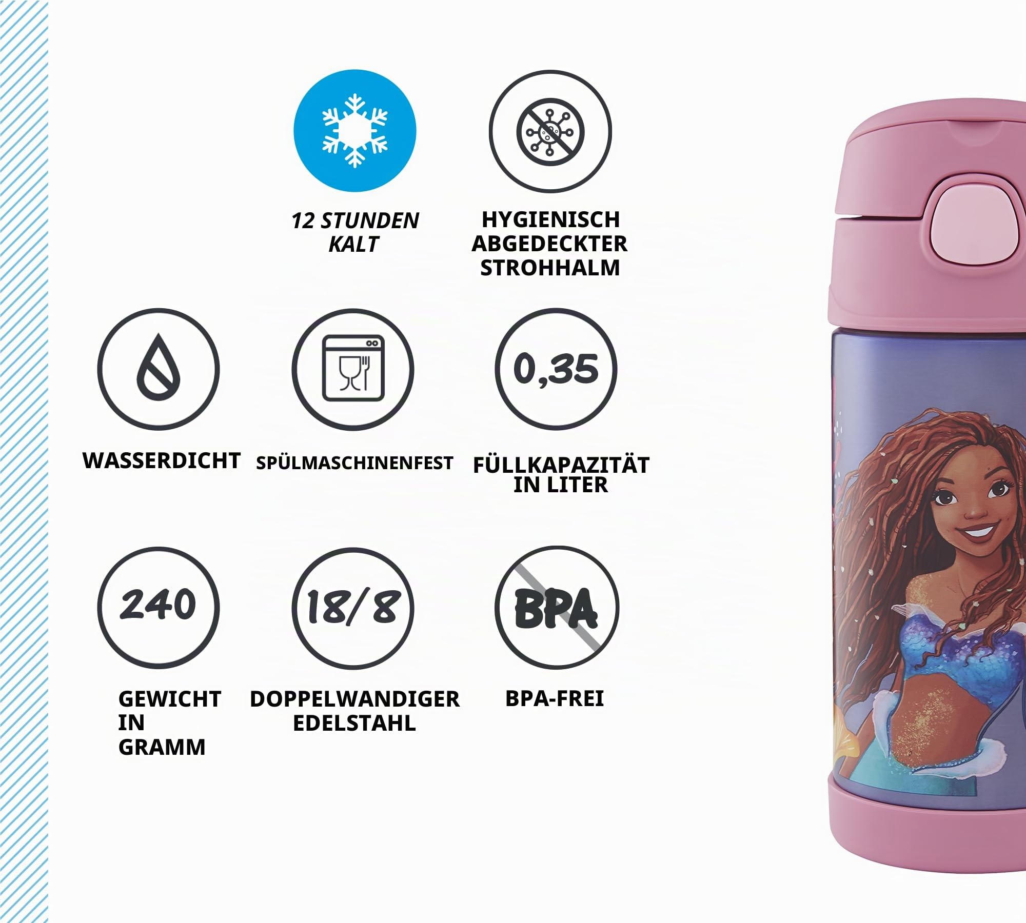 thermos-kids-funtainer-disney-trinkflasche-0-35-l-mit-strohhalm-mermaid-12h-kalt image 7