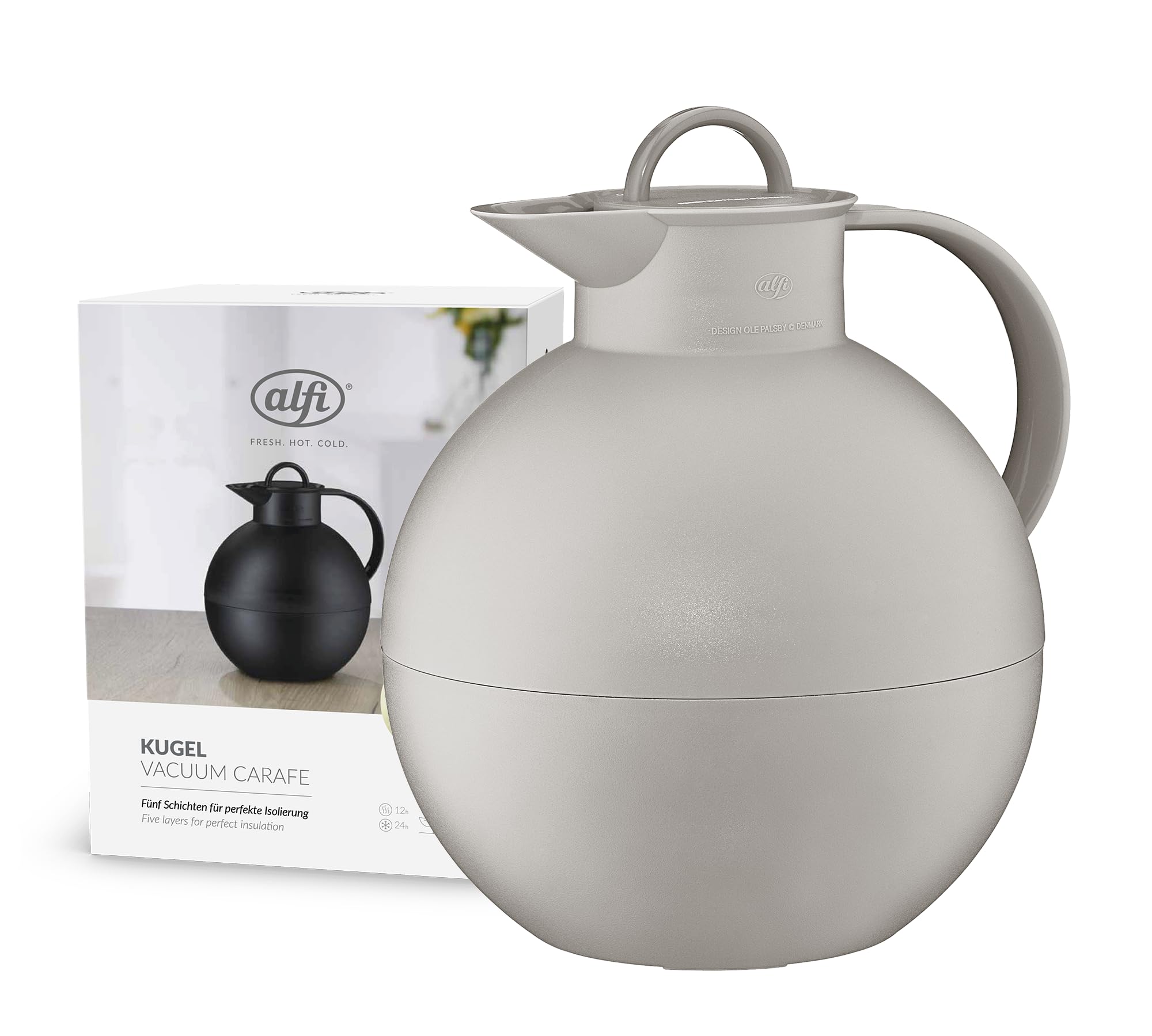alfi-kugel-isolierkanne-0-94-l-desert-grey-matt-mit-hartglaseinsatz-und-drehvers image 1