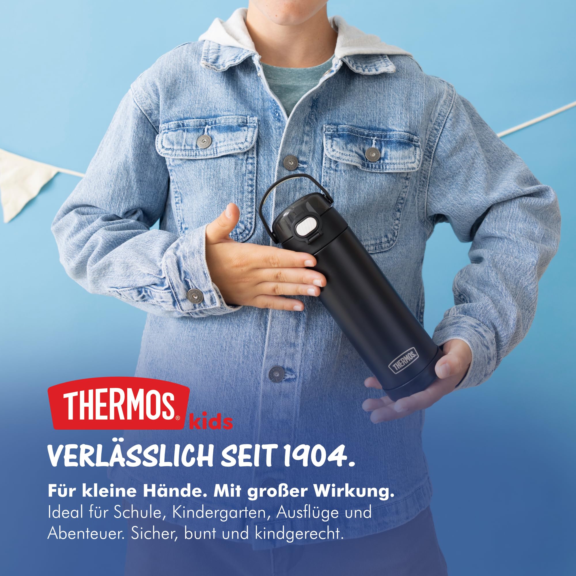 thermos-funtainer-kinder-trinkflasche-0-47-l-edelstahl-schwarz-12h-kalt-push-but image 2